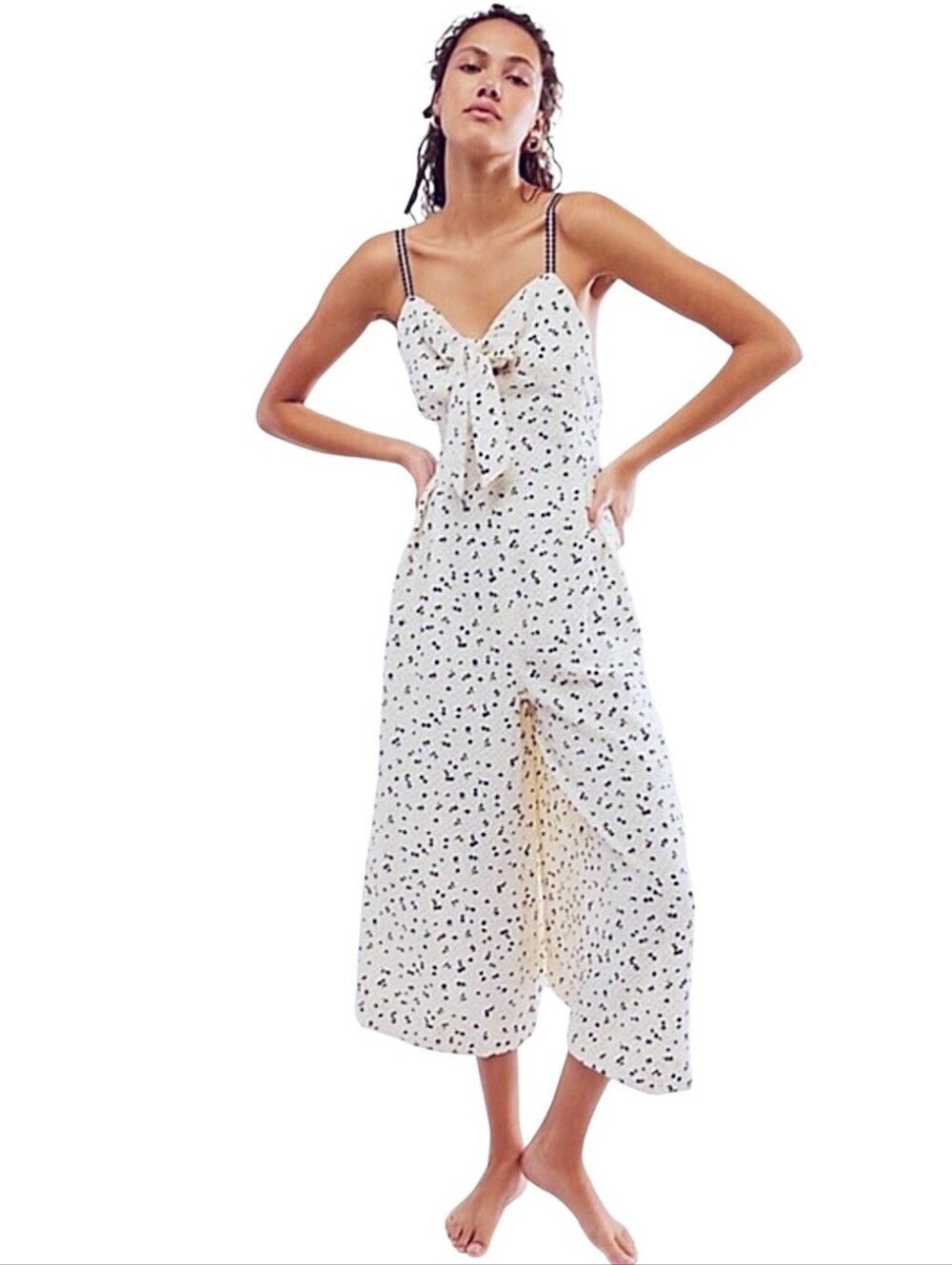 Free People Coming Home Ivory Floral Wide Leg Open Back Jumpsuit NWT XS
